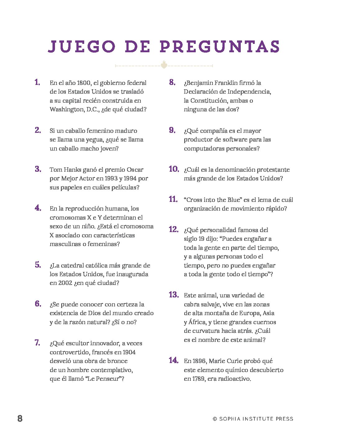 Trivia Sp September Adult Meeting Trivia Game Handout Spanish | SPV1Sep - Sophia ...