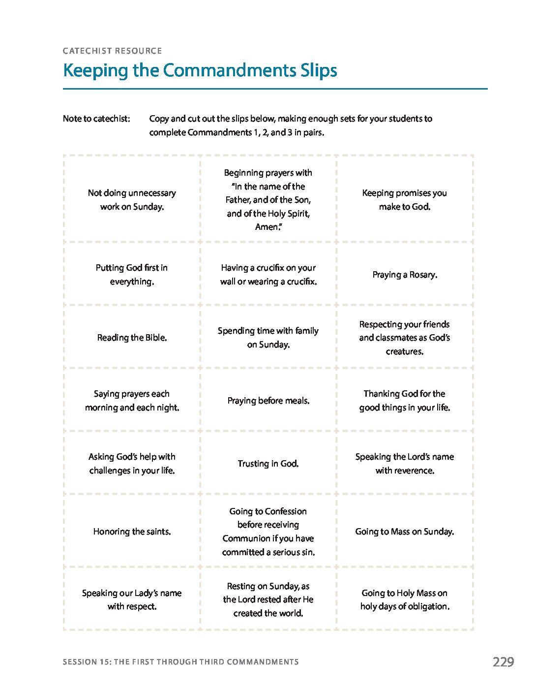 Keeping The Commandments Slips | PEGr4 - Sophia Teachers