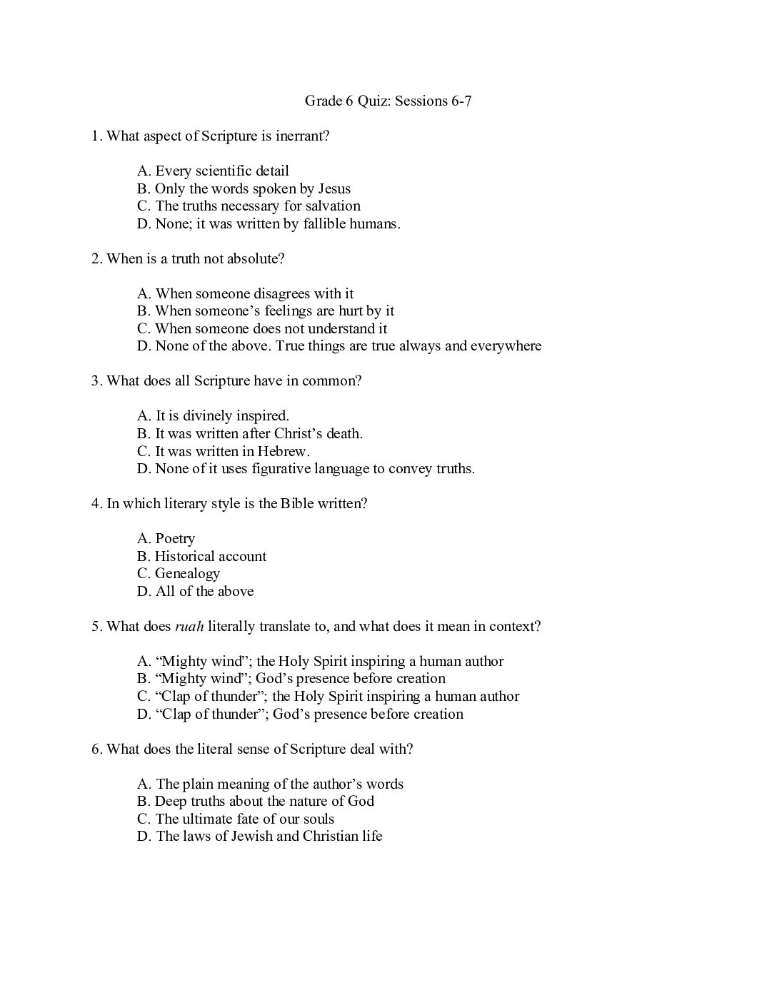 Unit 2 Sessions 6-7 Quiz and Answer Key| PEGr6U2 - Sophia Teachers