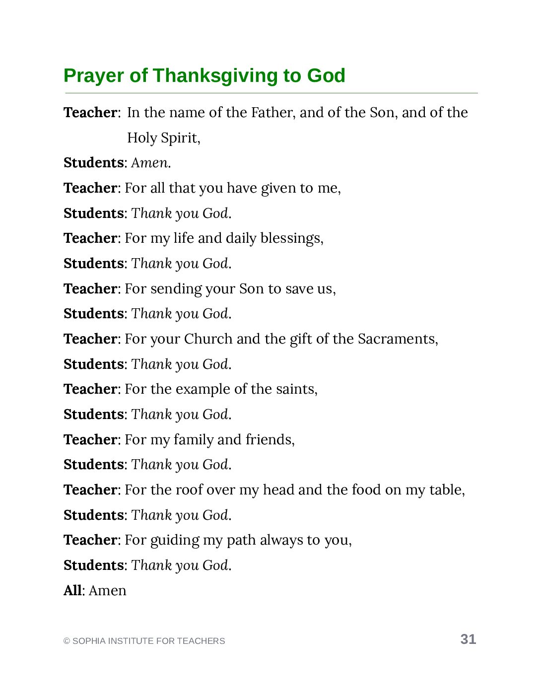 Prayer of Thanksgiving to God Lower Elementary | TLY - Sophia Teachers