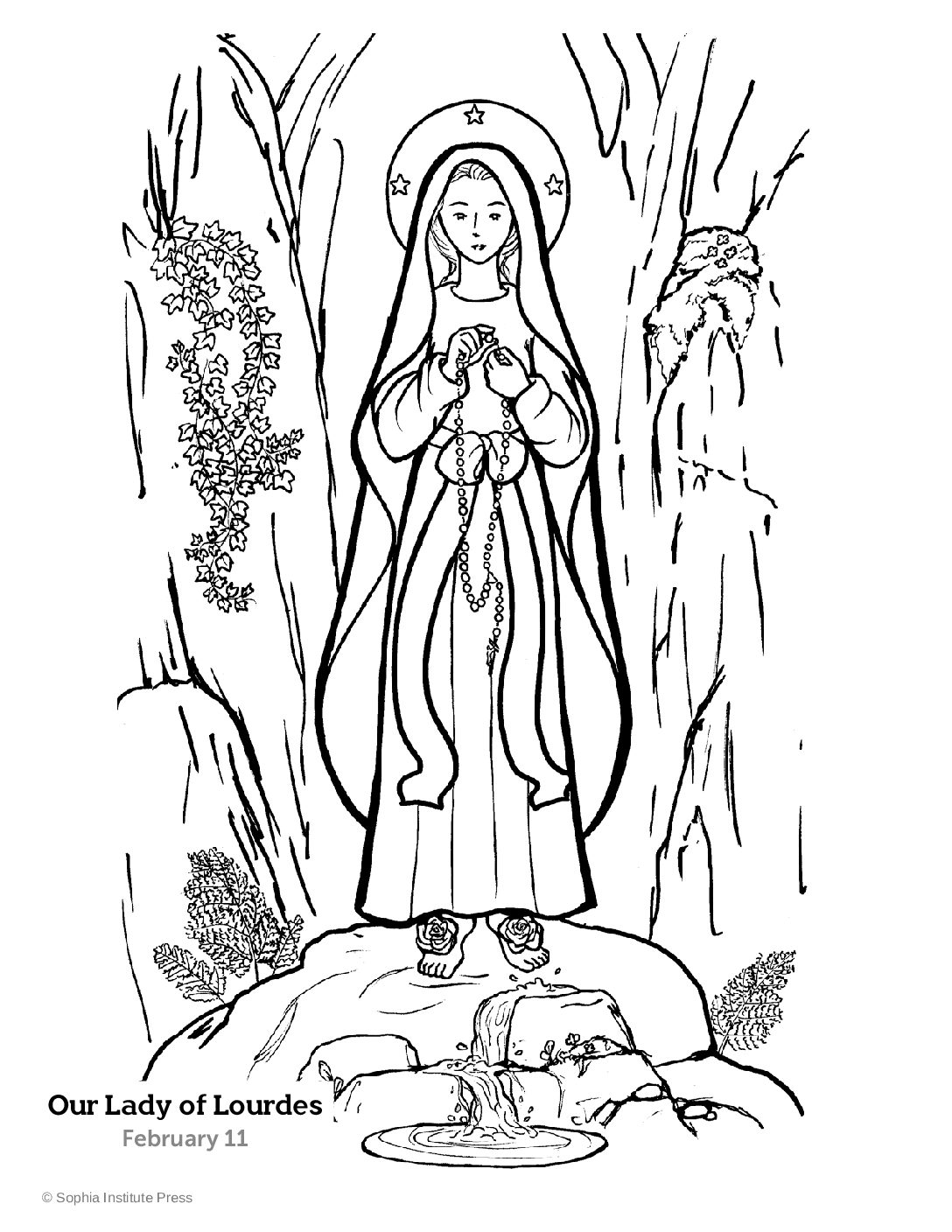 Our Lady of Lourdes Story and Coloring Page - Sophia Teachers