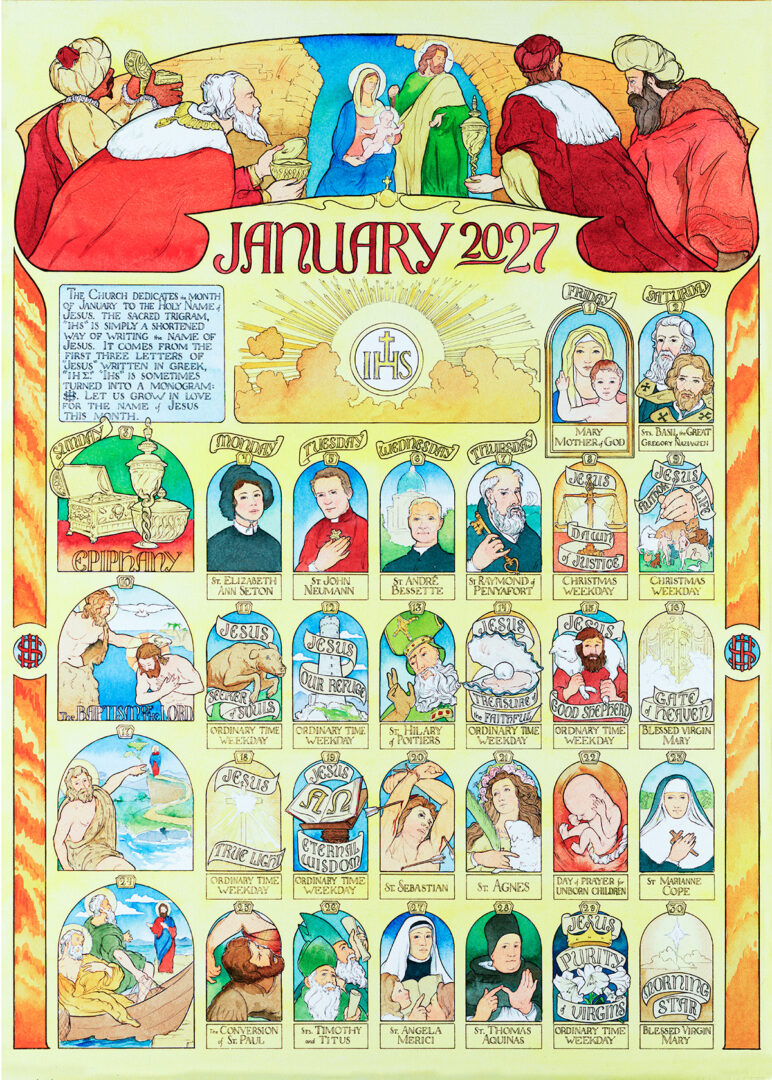 January 2027 Saints & Seasons calendar artwork