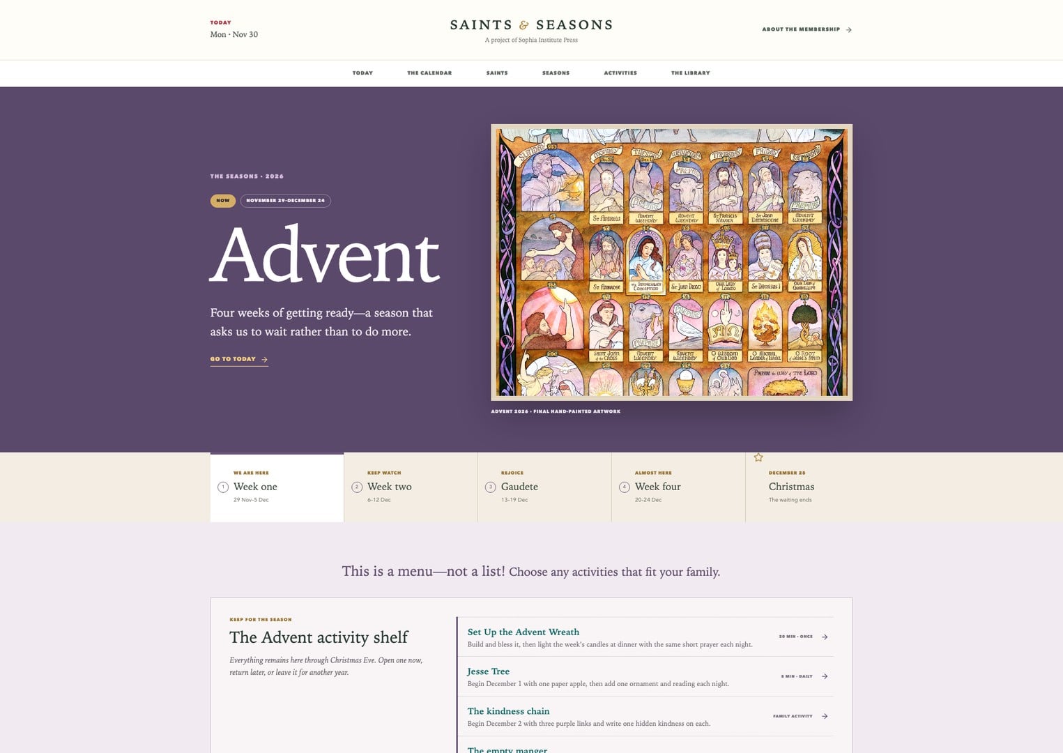 Preview of the Saints and Seasons Advent season hub
