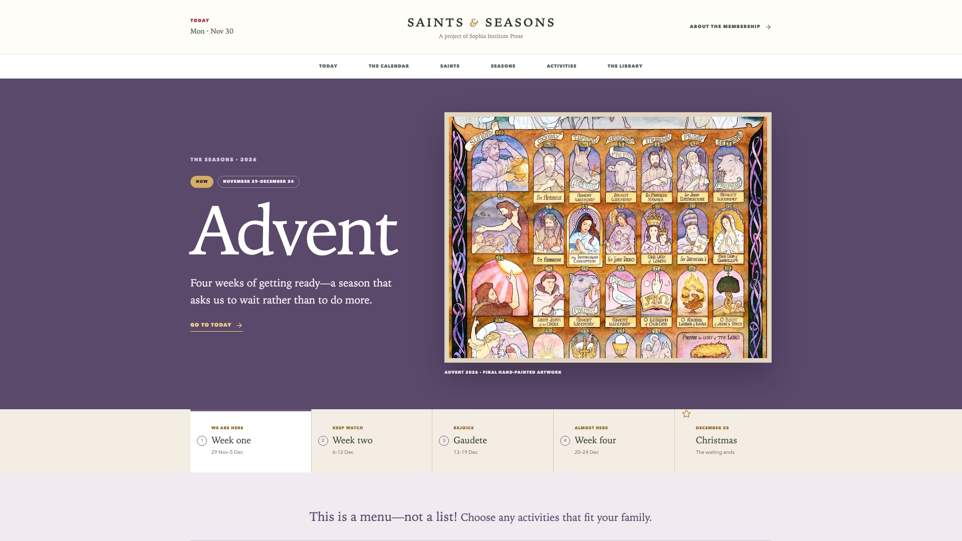 Full preview of the Saints and Seasons Advent member hub