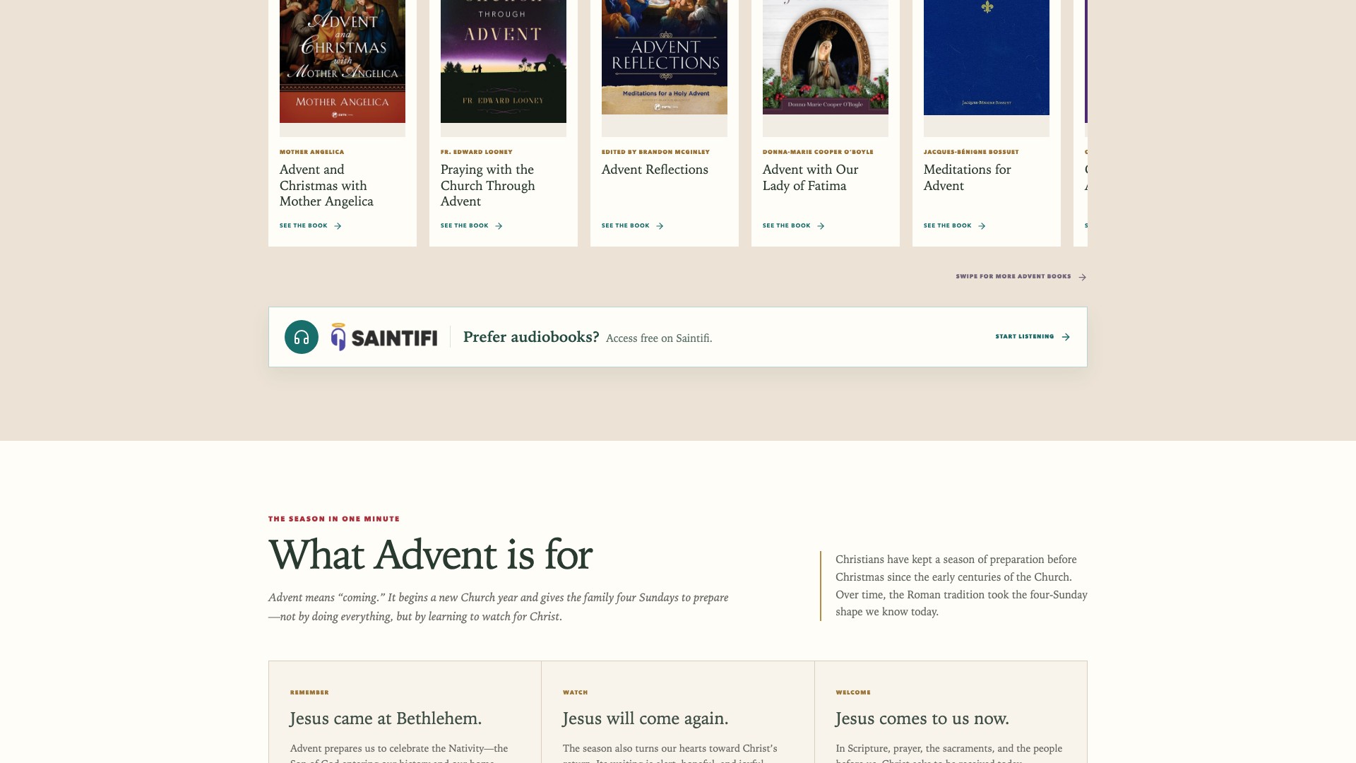 Full preview of the Saints and Seasons Advent member hub, continued