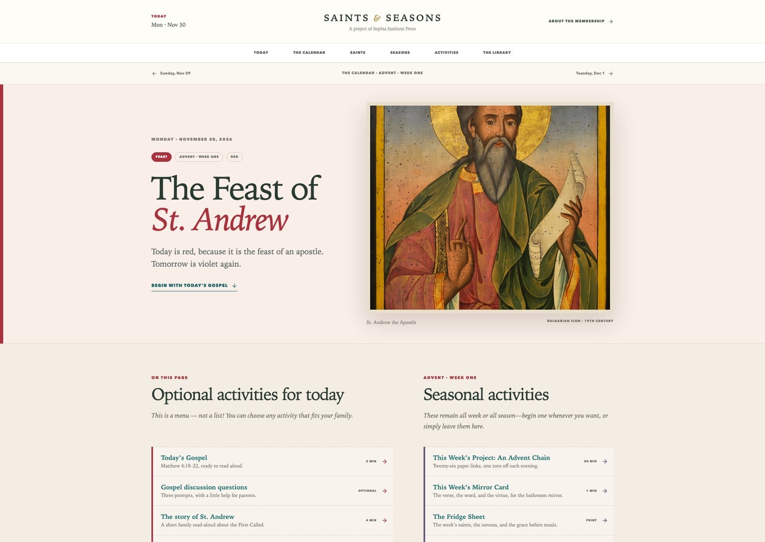 Preview of a complete Saints and Seasons day for the Feast of St. Andrew