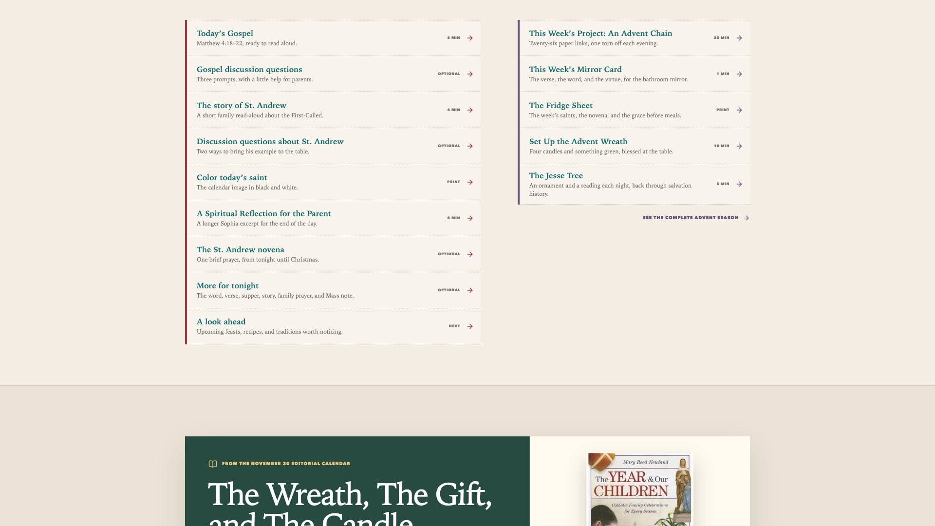 Full preview of the Saints and Seasons November 30 member page, continued